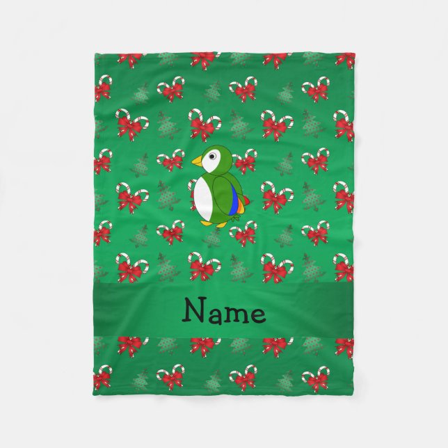 Personalised name parrot green candy canes bows fleece blanket (Front)