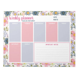 Personalised Name Pastel Floral Weekly Planner Notepad