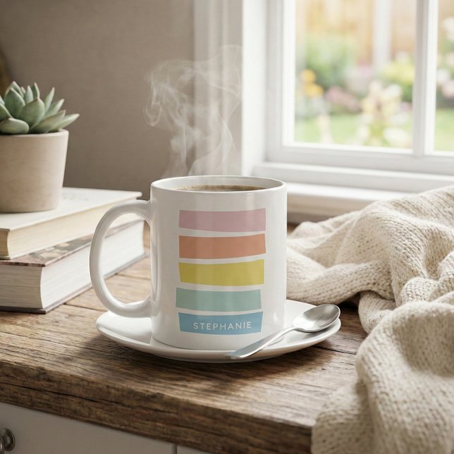 Personalised Name Pastel Geometric Simple Chic Coffee Mug (Creator Uploaded)