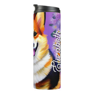 Personalised Name Pastel Hues Corgi Thermal Tumbler