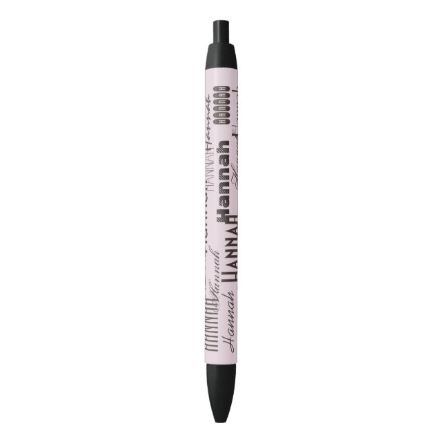 Personalised Name Pastel Pink and Black Ink Pen (Front Vertical)