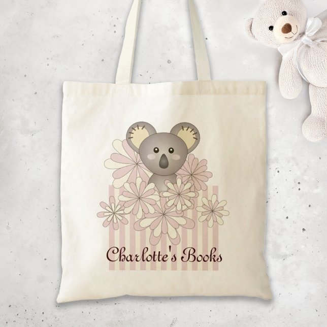 Personalised Name Pastel Pink Cute Baby Koala Kids Tote Bag (Creator Uploaded)