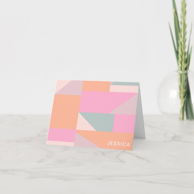 Personalised Name Pastel Pink Geometric Stationery Note Card (Front)