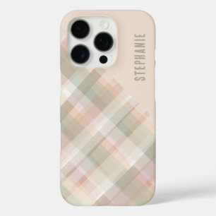 Personalised Name Pastel Plaid Peach Green Pretty  iPhone 16 Pro Case