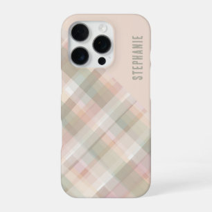 Personalised Name Pastel Plaid Peach Green Pretty iPhone 16 Pro Case
