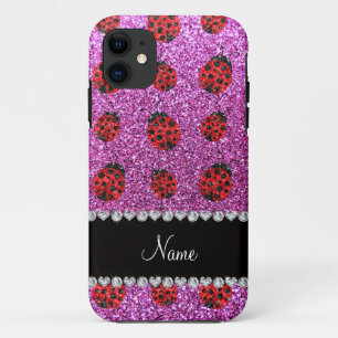 Personalised name pastel purple glitter ladybug Case-Mate iPhone case