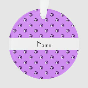 Personalised name pastel purple soccer balls ornament