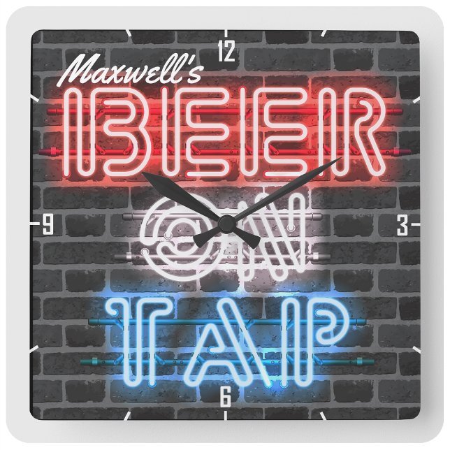 Personalised Name Patriotic Beer Sign Brewery Pub Square Wall Clock (Creator Uploaded)