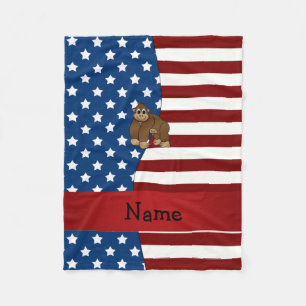 Personalised name Patriotic gorilla Fleece Blanket