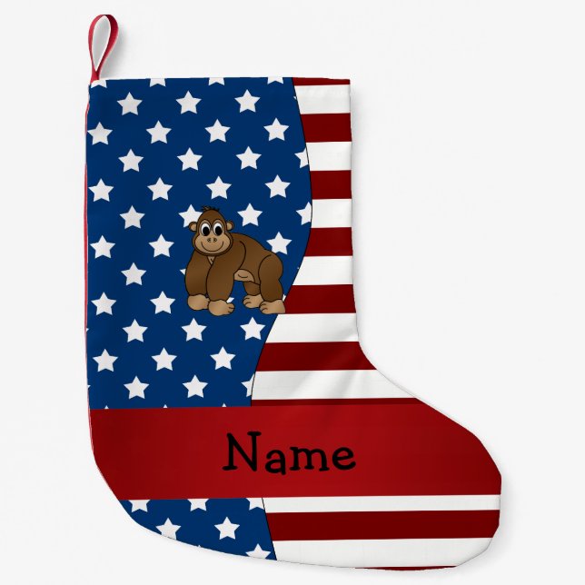 Personalised name Patriotic gorilla Small Christmas Stocking (Front)