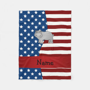 Personalised name Patriotic hippo Fleece Blanket