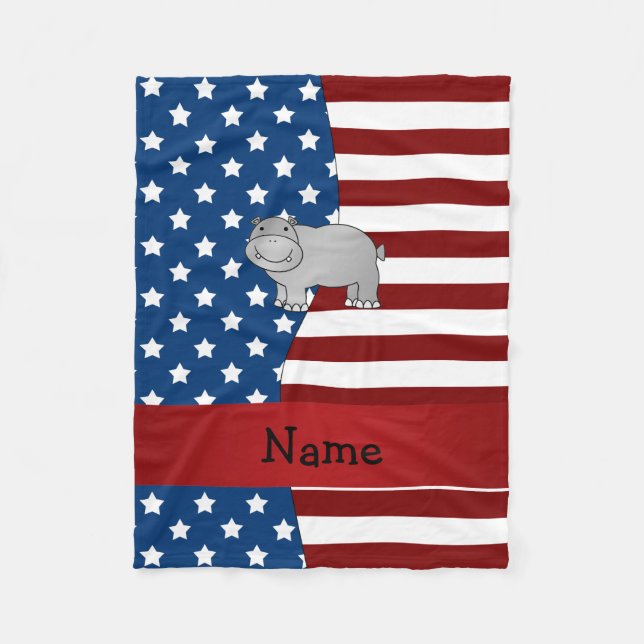 Personalised name Patriotic hippo Fleece Blanket (Front)