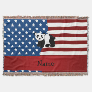 Personalised name Patriotic panda Throw Blanket