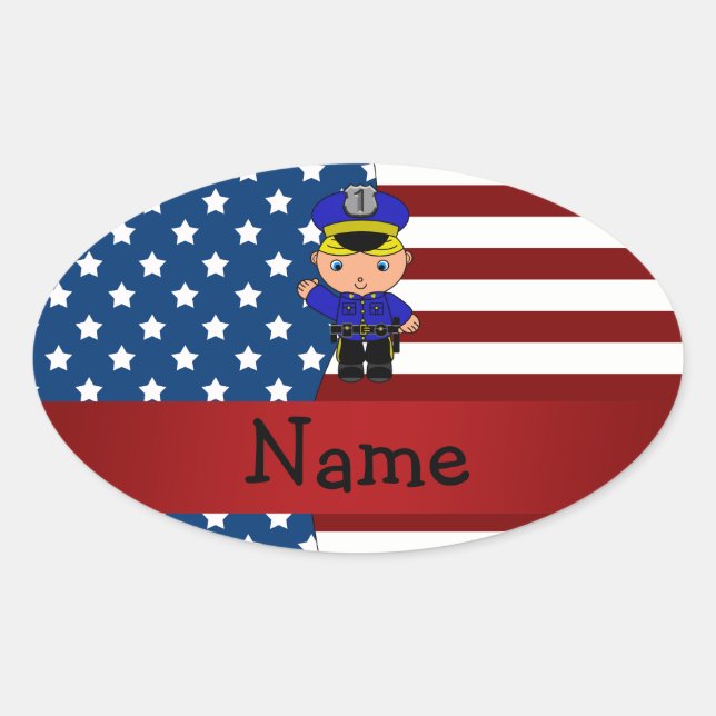 Personalised name Patriotic policeman Oval Sticker (Front)