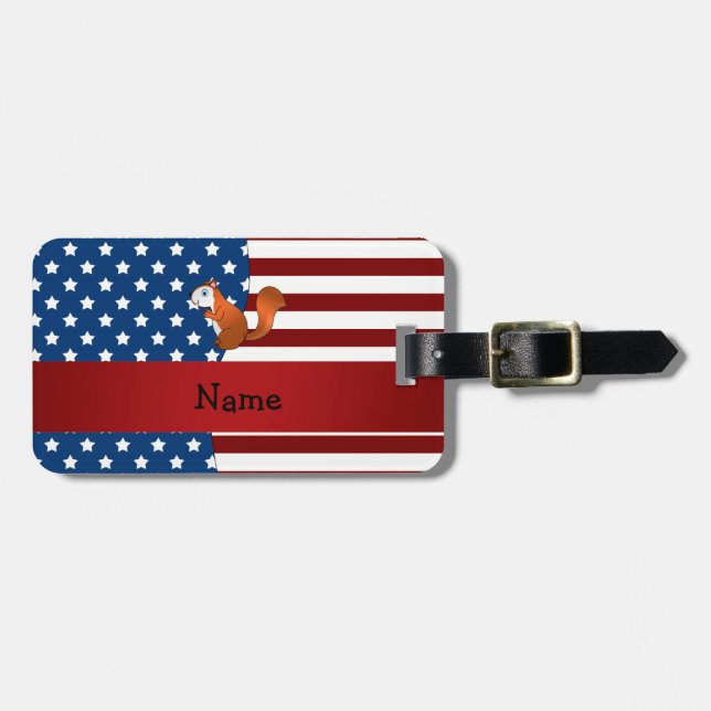 Personalised name Patriotic squirrel Luggage Tag (Front Horizontal)