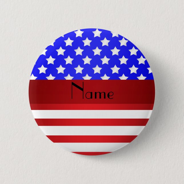 Personalised name patriotic stripes 6 cm round badge (Front)