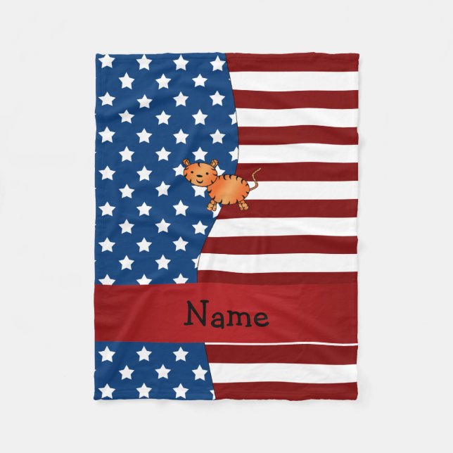 Personalised name Patriotic tiger Fleece Blanket (Front)