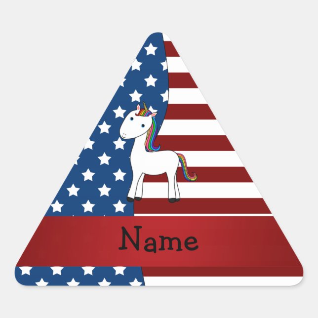Personalised name Patriotic unicorn Triangle Sticker (Front)