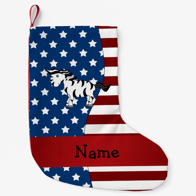Personalised name Patriotic zebra Small Christmas Stocking (Front)