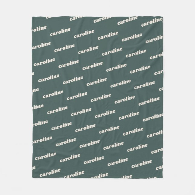 Personalised Name Pattern Retro Font Sage Green Fleece Blanket (Front)