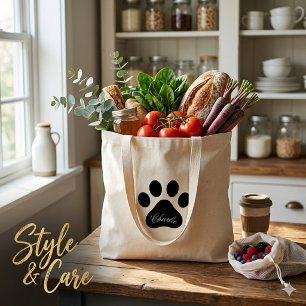 Personalised Name Paw Print Reusable Grocery Tote Bag