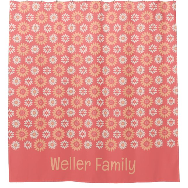 Personalised Name Peach, Coral, & Cream Floral Shower Curtain (Front)