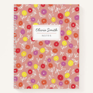 Personalised Name Peach Floral Pattern Notebook