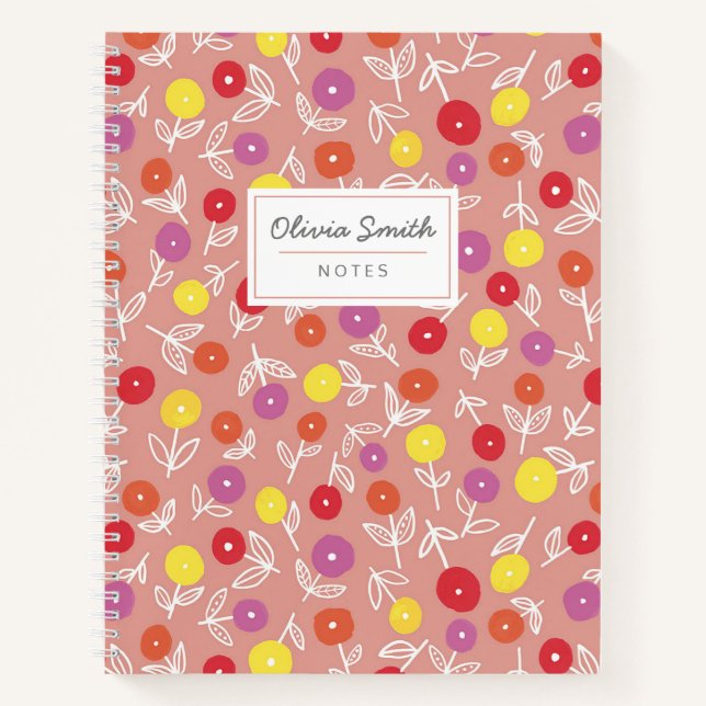 Personalised Name Peach Floral Pattern Notebook (Front)