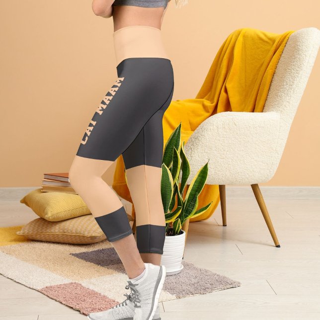 Personalised Name Peach Grey High Waisted Capris (Creator Uploaded)