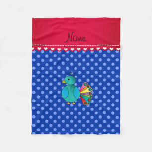 Personalised name peacock blue polka dots fleece blanket