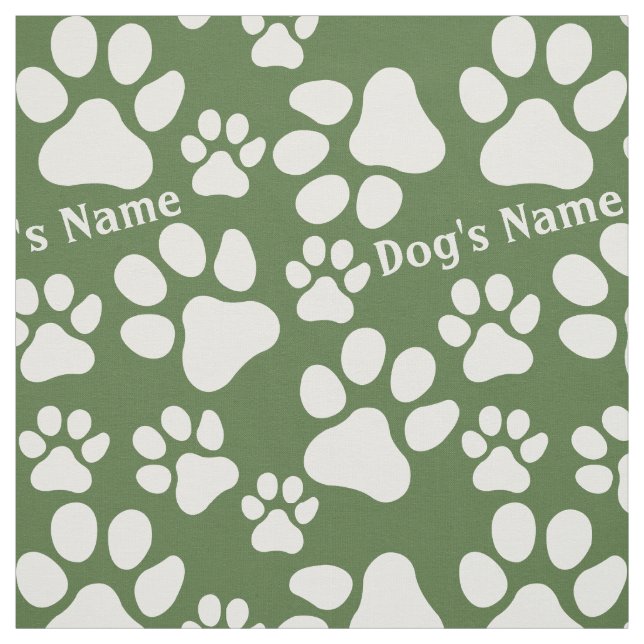Personalised Name Ped Dog Paw Print Green Pattern Fabric (Swatch)