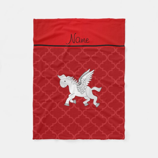 Personalised name pegasus red moroccan fleece blanket (Front)