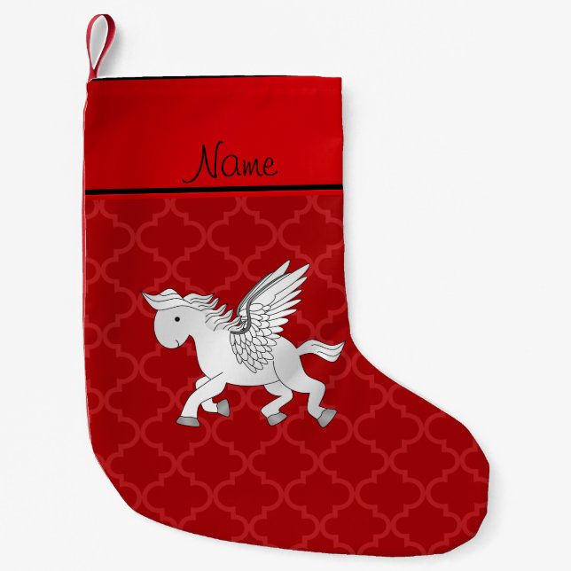 Personalised name pegasus red moroccan small christmas stocking (Front)
