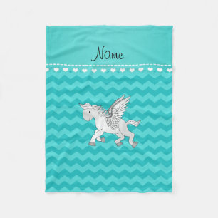 Personalised name pegasus turquoise chevrons fleece blanket