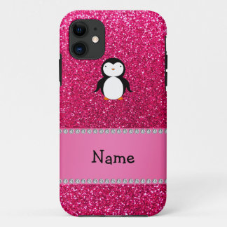 Personalised name penguin pink glitter Case-Mate iPhone case