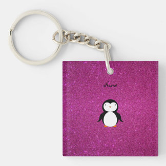 Personalised name penguin pink glitter key ring