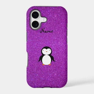 Personalised name penguin purple glitter