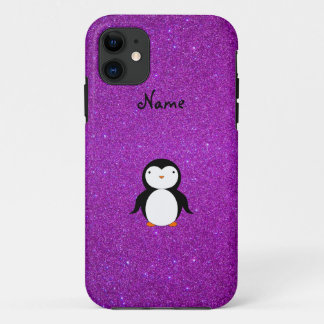 Personalised name penguin purple glitter iPhone 11 case