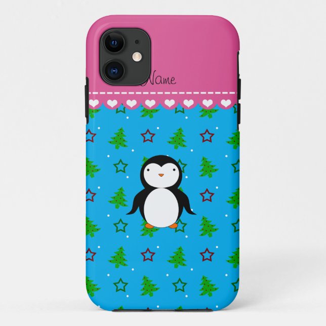 Personalised name penguin sky blue trees stars Case-Mate iPhone case (Back)