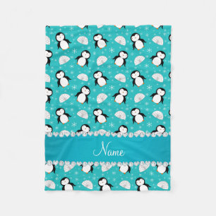 Personalised name penguins igloos snowflakes fleece blanket