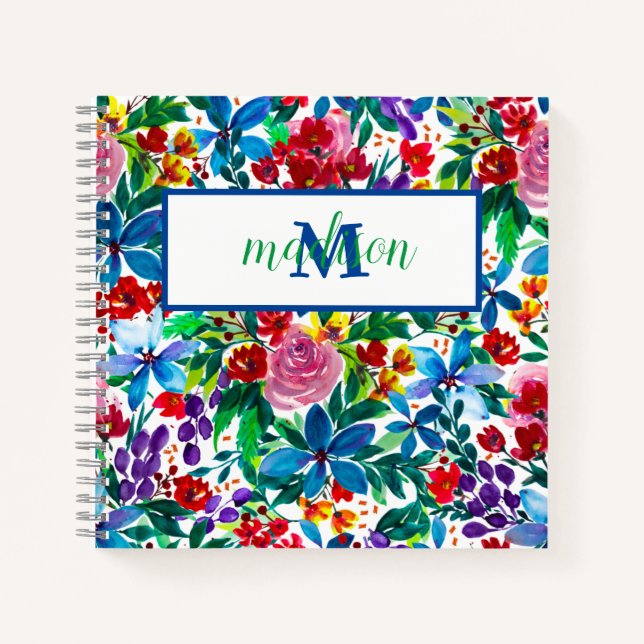 Personalised Name Phoebe Watercolor Floral Notebook (Front)