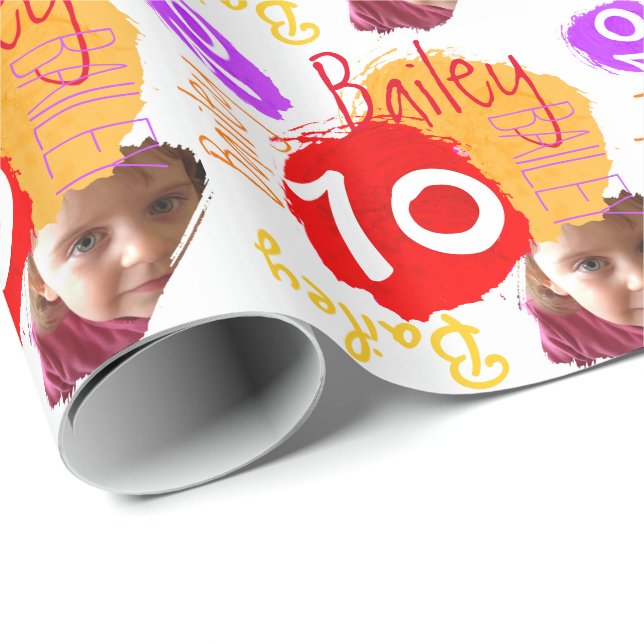 Personalised name photo 10th birthday paint wrap wrapping paper (Roll Corner)