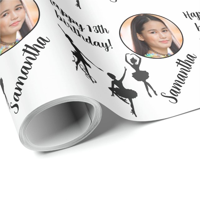 Personalised Name Photo Age Ballet Birthday Wrapping Paper (Roll Corner)