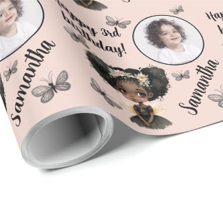 Personalised Name Photo Age Magical Fairy Birthday Wrapping Paper