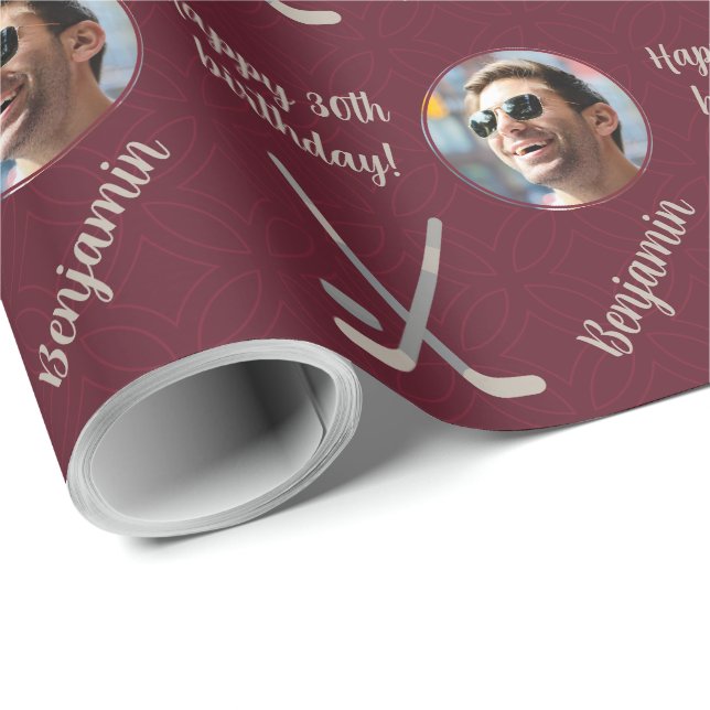 Personalised Name Photo Age Sport Hockey Birthday Wrapping Paper (Roll Corner)