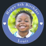Personalised Name, Photo And Age Birthday Blue Classic Round Sticker<br><div class="desc">Adorable personalised photo,  name and age birthday blue classic round sticker.</div>