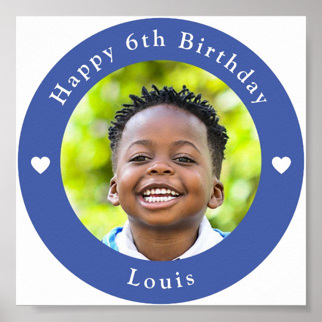 Personalised Name, Photo And Age Birthday Blue Poster (Front)