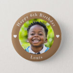 Personalised Name, Photo And Age Birthday Peanut 6 Cm Round Badge<br><div class="desc">Adorable personalised name,  photo and age birthday peanut colour button.</div>