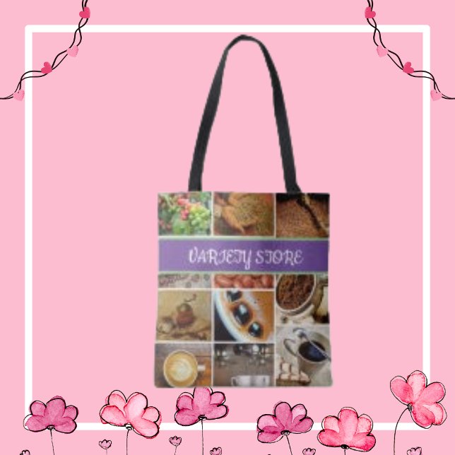 Personalised Name Photo Collage Coffee Drink Bean  Tote Bag (Creator Uploaded)