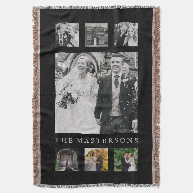 Personalised Name Photo Collage in Black Throw Blanket (Front Vertical)